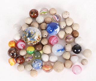 Group of glazed earthenware, clay and glass marbles