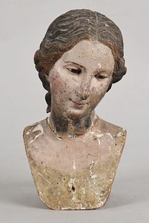 Spanish Colonial polychrome bust and santos