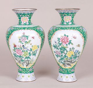 A Pair of Large Chinese Enameled Vases