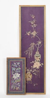 Two Chinese Embroidered Silk Panels