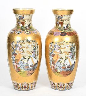 An imposing pair of Satsuma porcelain vases