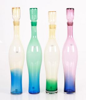 Four Blenko glass oversized decanters