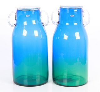 A pair of Wayne Husted Blenko glass covered jars