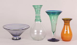Three Blenko glass vases and a bowl