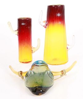 Two Blenko glass ombre cactus vases