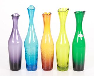 A group of five Blenko glass vases