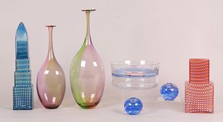 Group of seven Kosta Boda glass table articles