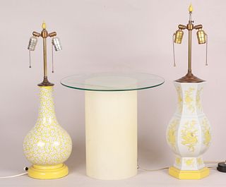 Two Mid Century Lamps and a Pedestal