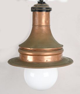 Industrial copper and glass hanging ceiling fixture