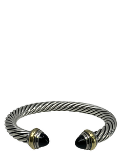 David Yurman Cable Sterling Silver and 14k Gold Onyx 7mm Bracelet