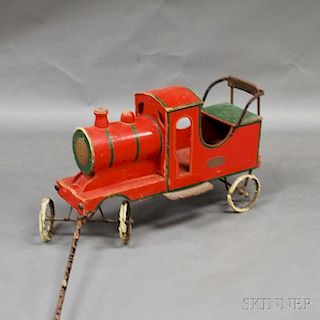 Child's Red-painted Fire Truck Pull Wagon