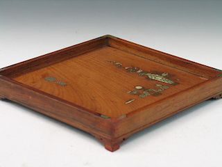 Chinese Huanghuali Wood Tray with Mother of Pearl Inlaid.