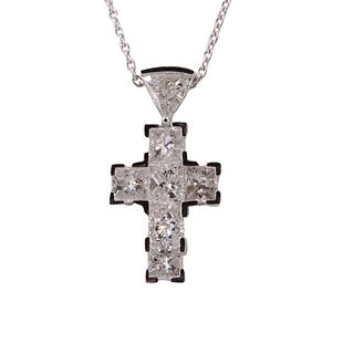 2.20 cts in Diamonds 14/18 k Gold Cross Pendant Necklace 