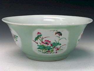 Big Chinese Celadon Glazed Famille Rose Porcelain Bowl
