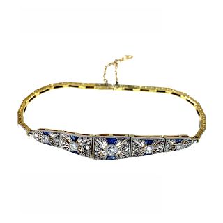 Art Deco Sapphires, Diamonds, 18k Gold & Platinum Bracelet