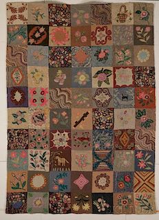 Large Patchwork Pattern Wool Hooked Rug