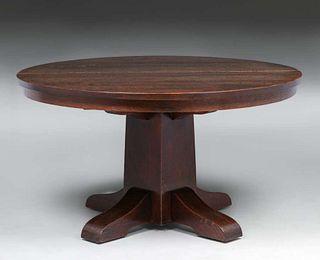 Gustav StickleyÂ 54â€³d Pedestal Base Dining Table c1912-1915