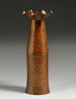 Stickley Brothers #155 Hammered Copper Flared Vase c1910