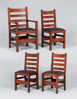 Early Gustav Stickley Tall Ladder Back Dining Chairs c1901