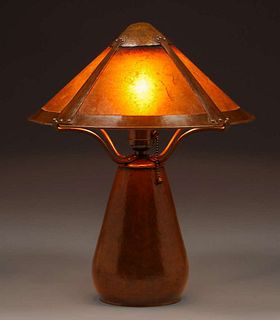 Dirk van Erp Hammered Copper & Mica Single Socket Lamp c1911-1912