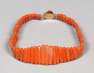 Arts & Crafts Period Coral & 14k Gold Bracelet c1910s