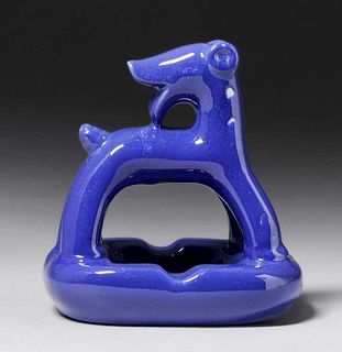California Porcelain Art Deco Blue Glazed Figural Dog c1927-1929