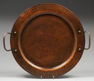 Large Roycroft Hammered Copper Two-Handled Serving Tray c1915