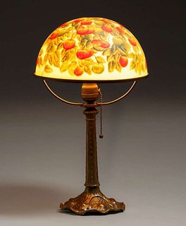 Arts & Crafts Reverse Painted Apple Blossom Lamp c1910s