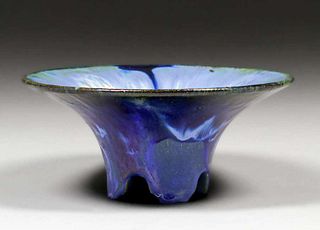 Fulper Pottery Cobalt Blue Flared Four-Footed Bowl c1910