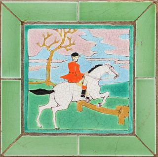 California Spanish Revival Iron Equestrian Tile-Top Table c1920s