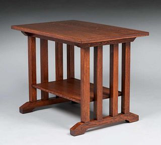 Stickley Brothers Prairie School Shoe-Footed Trestle Table c1910