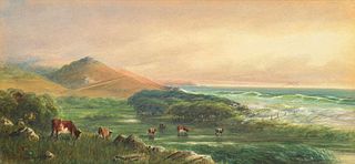 Alfred Villiers Farnsworth Watercolor Grazing Cows "Muir Beach" c1900