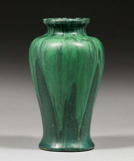 Peters & Reed Pottery - Zanesville, Ohio Matte Green Drip Vase c1910s