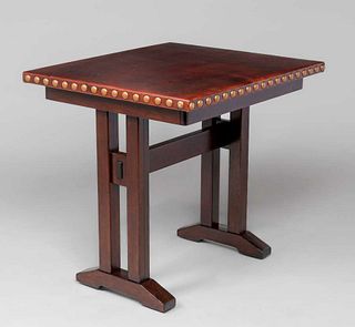 L&JG Stickley Onondaga Mahogany Leather-Top Table c1904