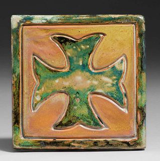 Pewabic Pottery Iridescent Celtic Cross Tile c1930s