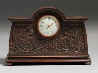 Liberty & Co - London Glasgow Rose Hand-Carved Oak Mantle Clock c1900