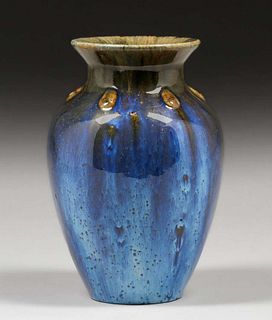 Fulper Pottery Olive Green & Chinese Blue Flambe Vase c1910s