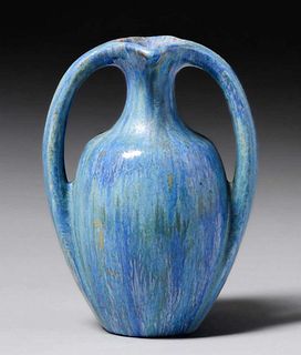 Pierrefonds - French Two-Handled Blue Crystalline Vase c1910