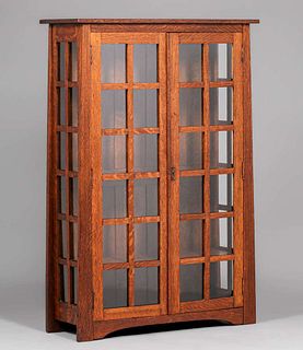Arts & Crafts Trapezoidal Two-Door China Cabinet c1910