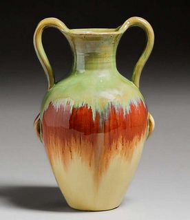 Fulper Pottery Two-Handled Mahogany Flambe Vase c1910