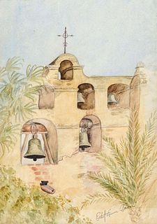 Ethel Lenore Bean Watercolor Mission Bells c1920s