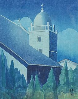 Shirley Russell Carmel Mission Woodblock c1935