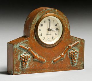 Arts & Crafts Hammered Copper Grapevine Repousse Clock c1910