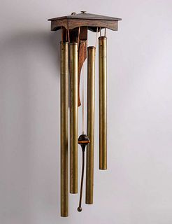Arts & Crafts Oak & Brass Wind Chimes c1910