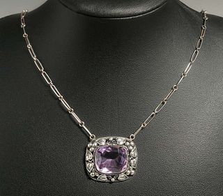 Arts & Crafts Faceted Amethyst & Sterling Silver Necklace c1910