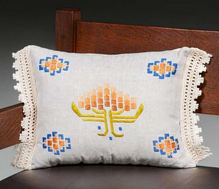 Arts & Crafts Embroidered Pillow Arts & Crafts Embroidered Pillow Stylized Candelabra Design c1910