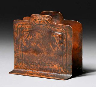 Arts & Crafts Hammered Copper Acid-Etched Letter Rack c1915
