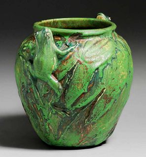 Weller Coppertone Bulbous Double Frog Vase c1920s