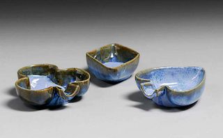 Set of 3 Rare Fulper Pottery Spade, Clover & Diamond Bowls c1910s