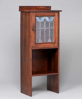 Arts & Crafts Narrow Leaded Glass One-Door Cabinet c1910